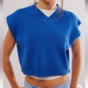 Free People Blue V-Neck Sweater